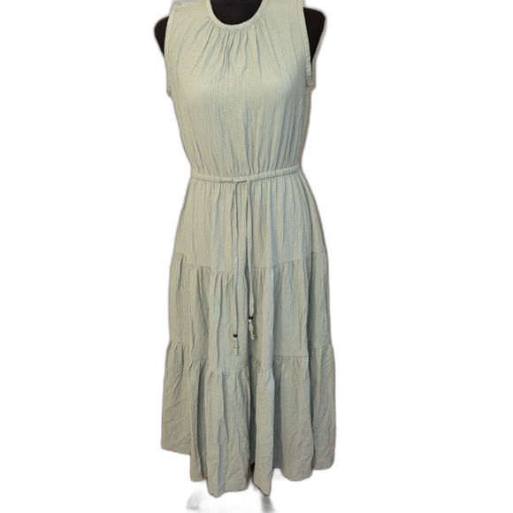 Calvin Klein Gauzy Tiered Midi Dress Sage Green Size 4 - Picture 2 of 10